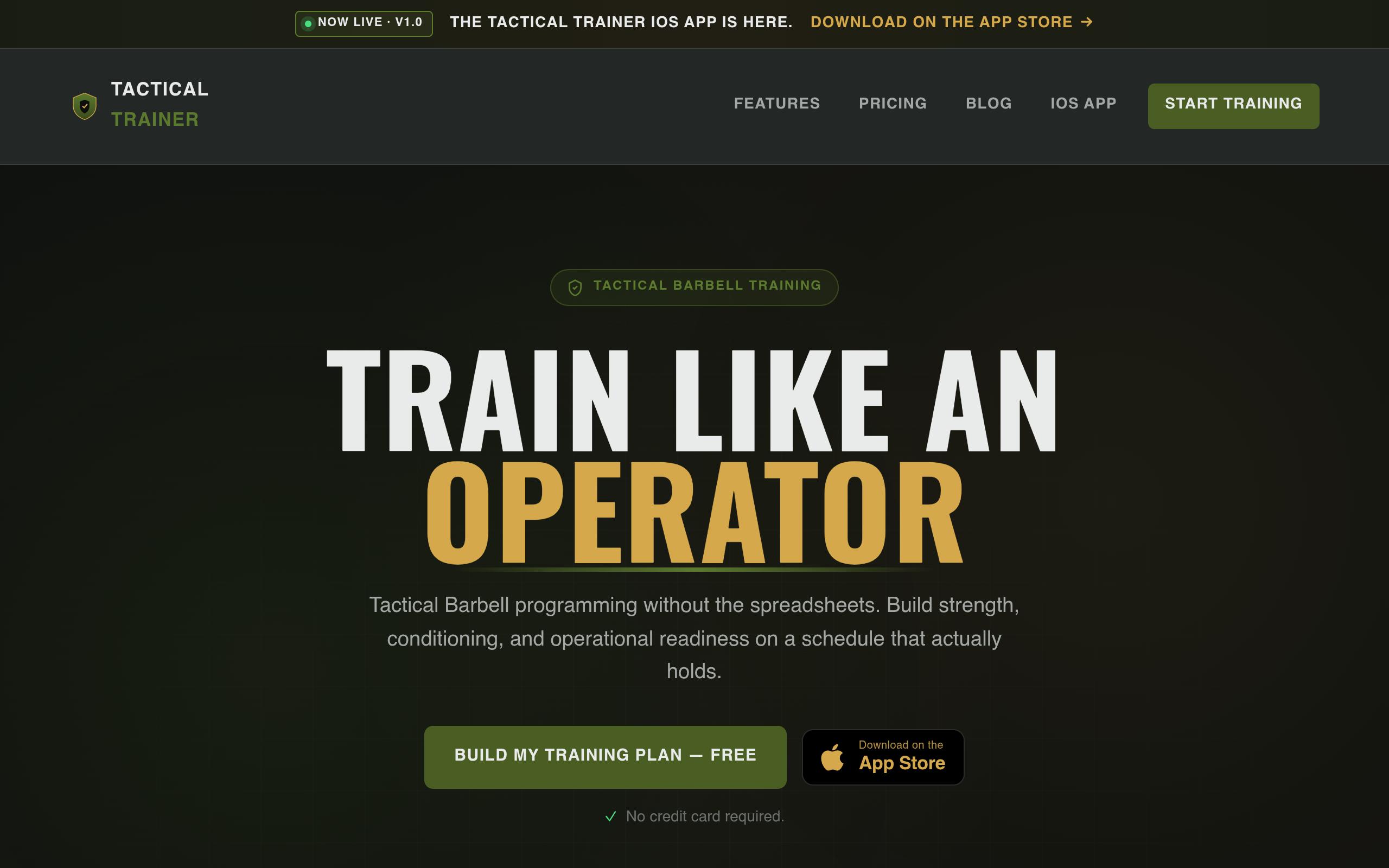 Screenshot of the tacticaltrainer.eu landing page