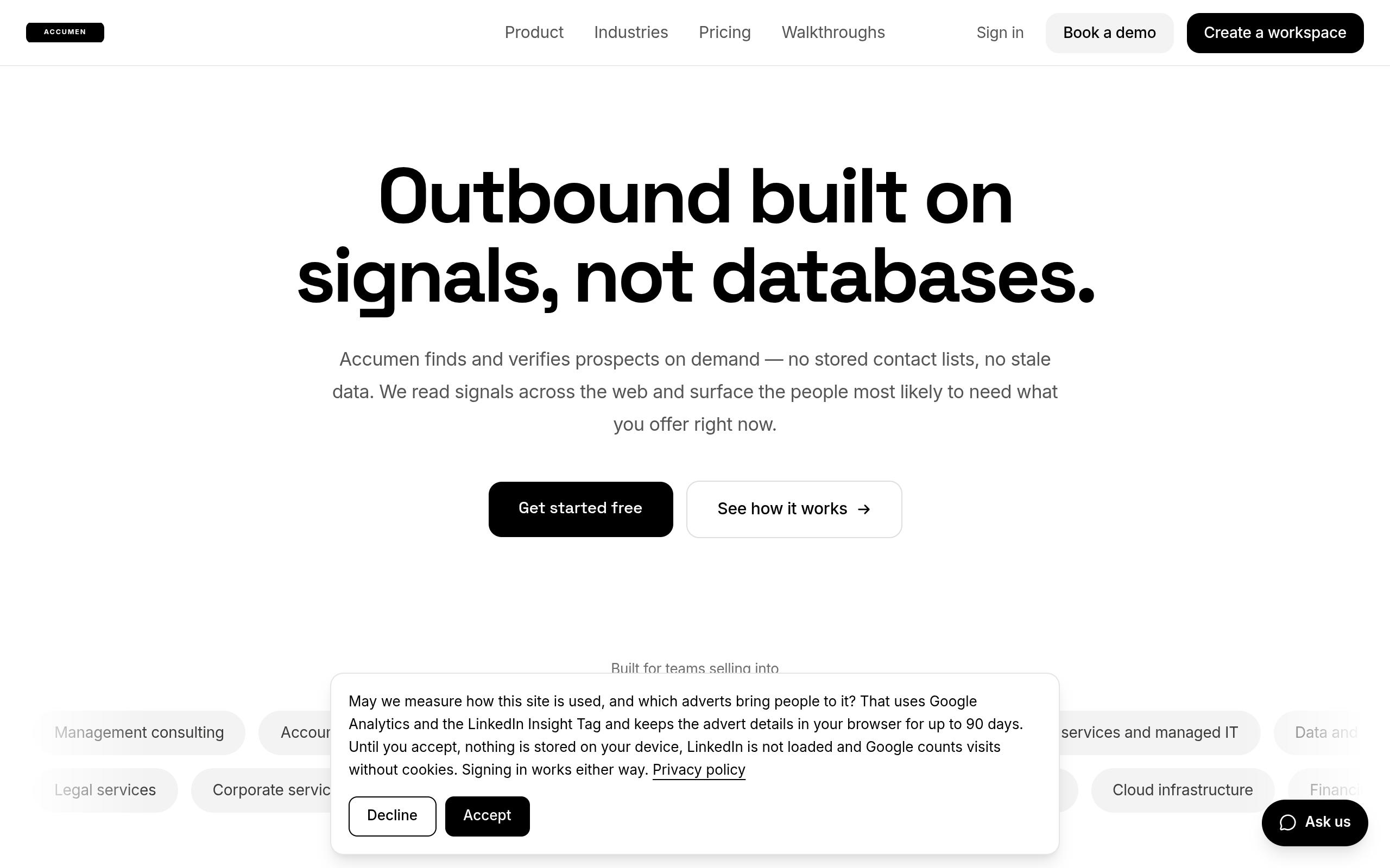 Screenshot of the tryaccumen.com landing page