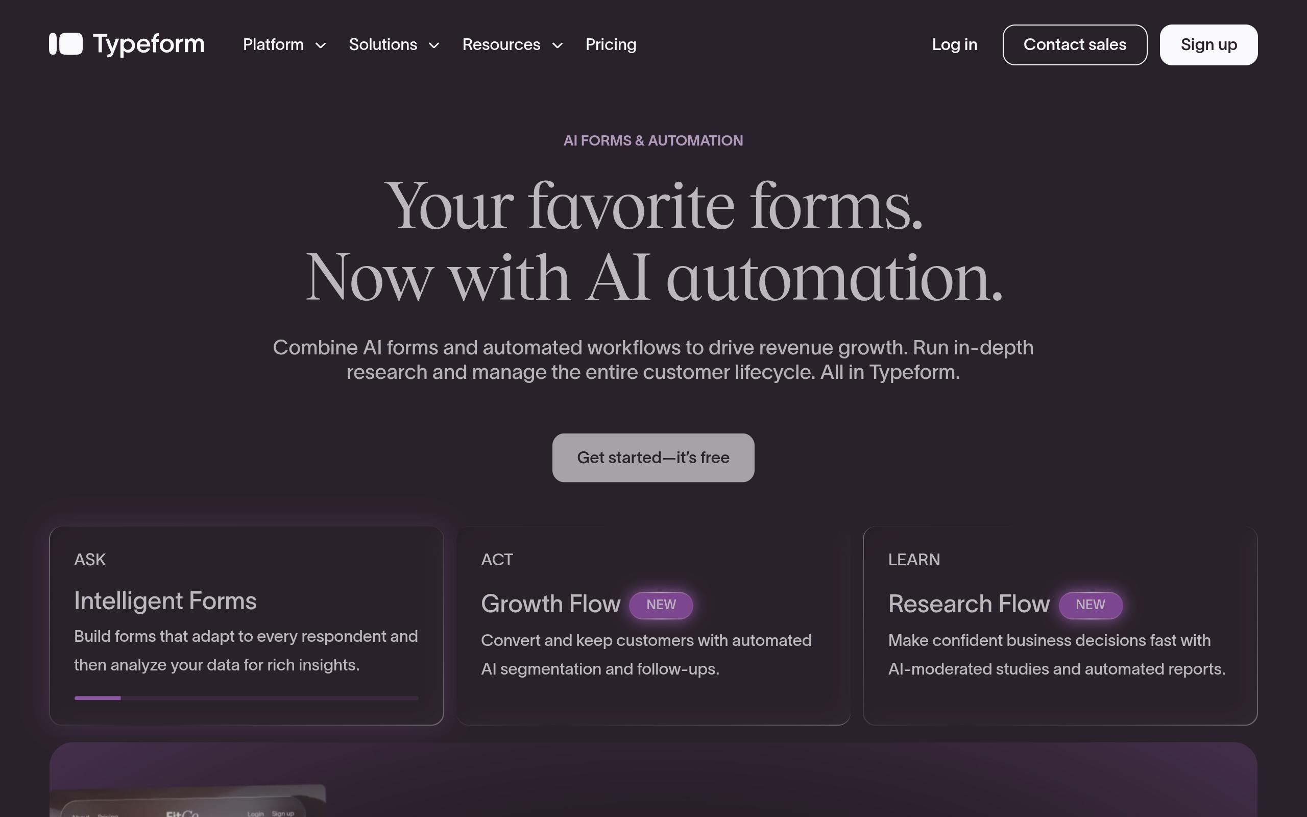 Screenshot of the typeform.com landing page