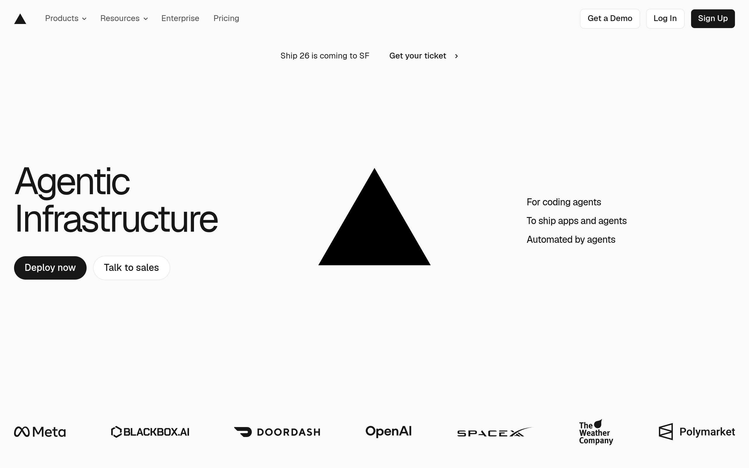 Screenshot of the vercel.com landing page
