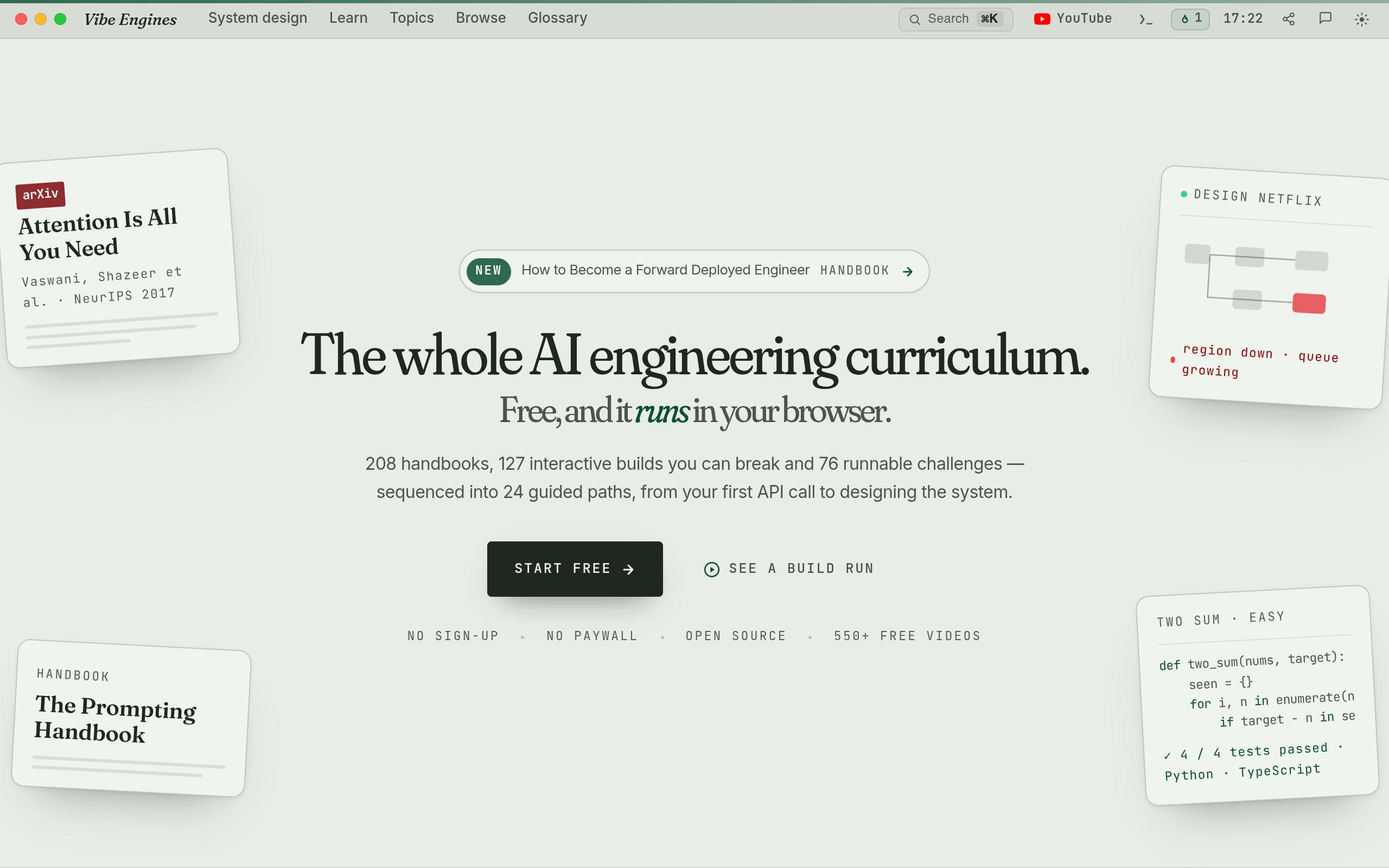 Screenshot of the vibeengines.com landing page
