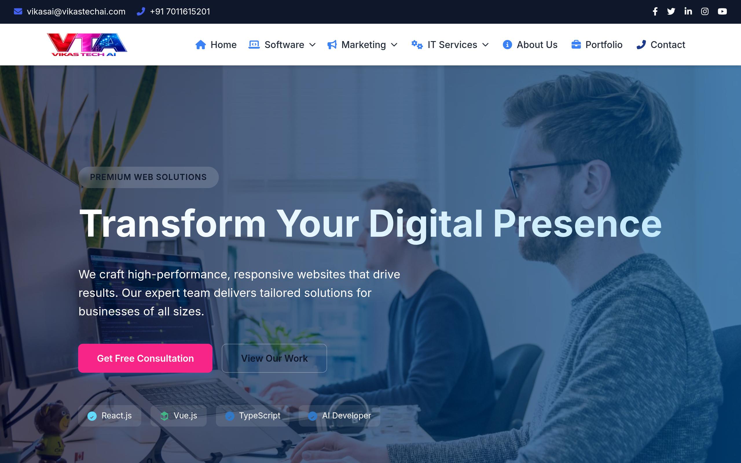 Screenshot of the vikastechai.com landing page