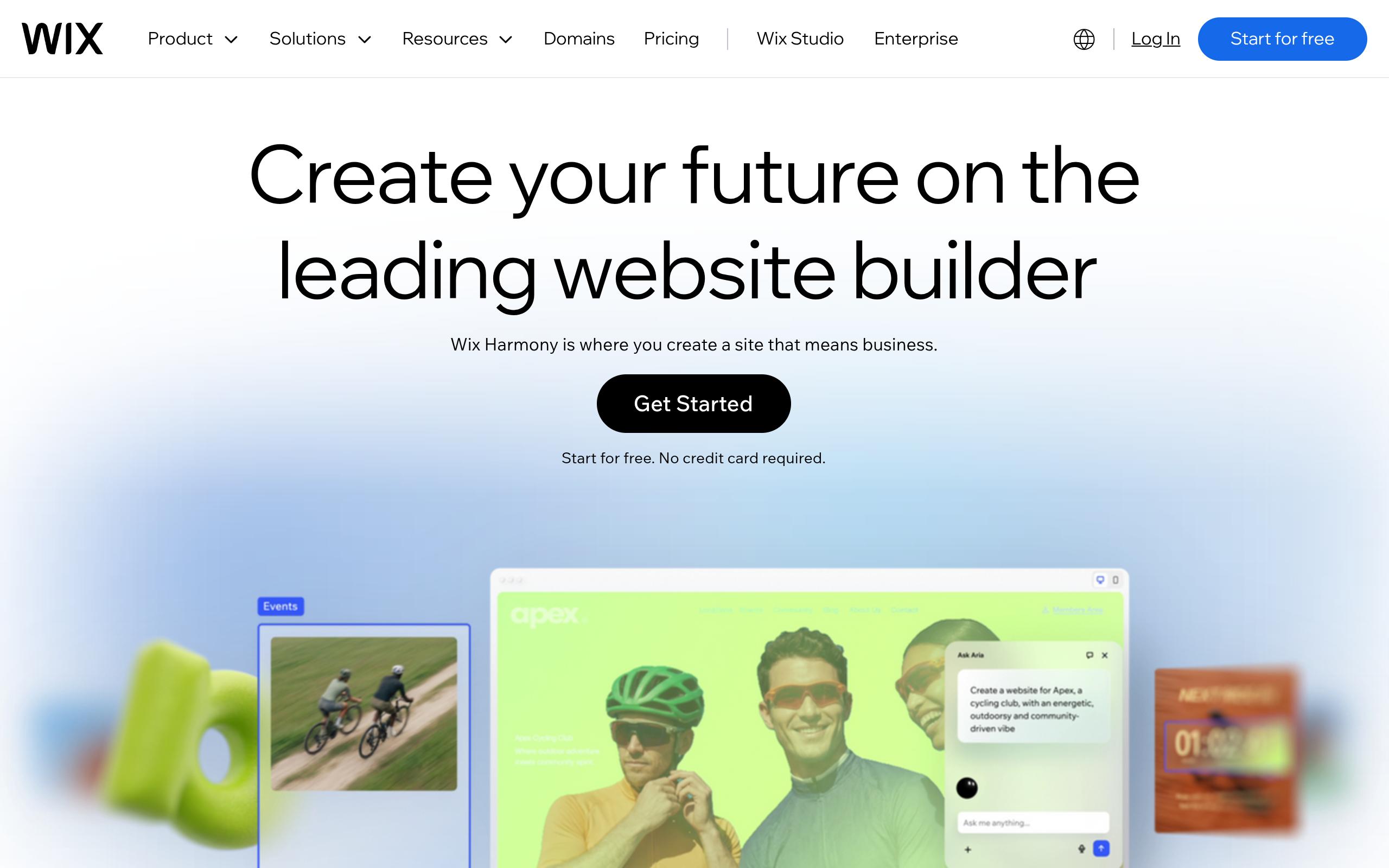 Screenshot of the wix.com landing page
