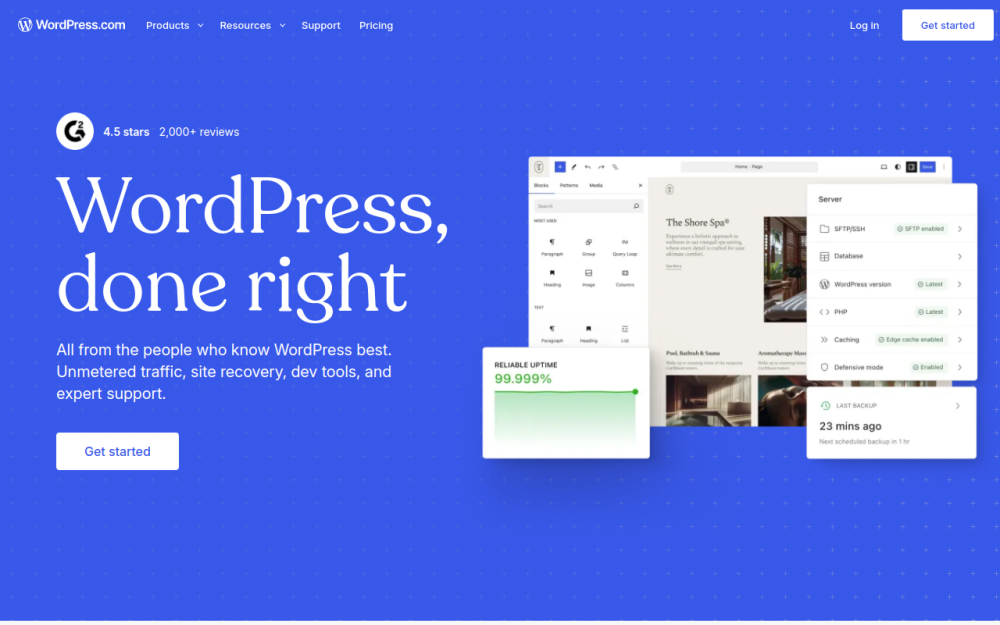 Screenshot of the wordpress.com landing page