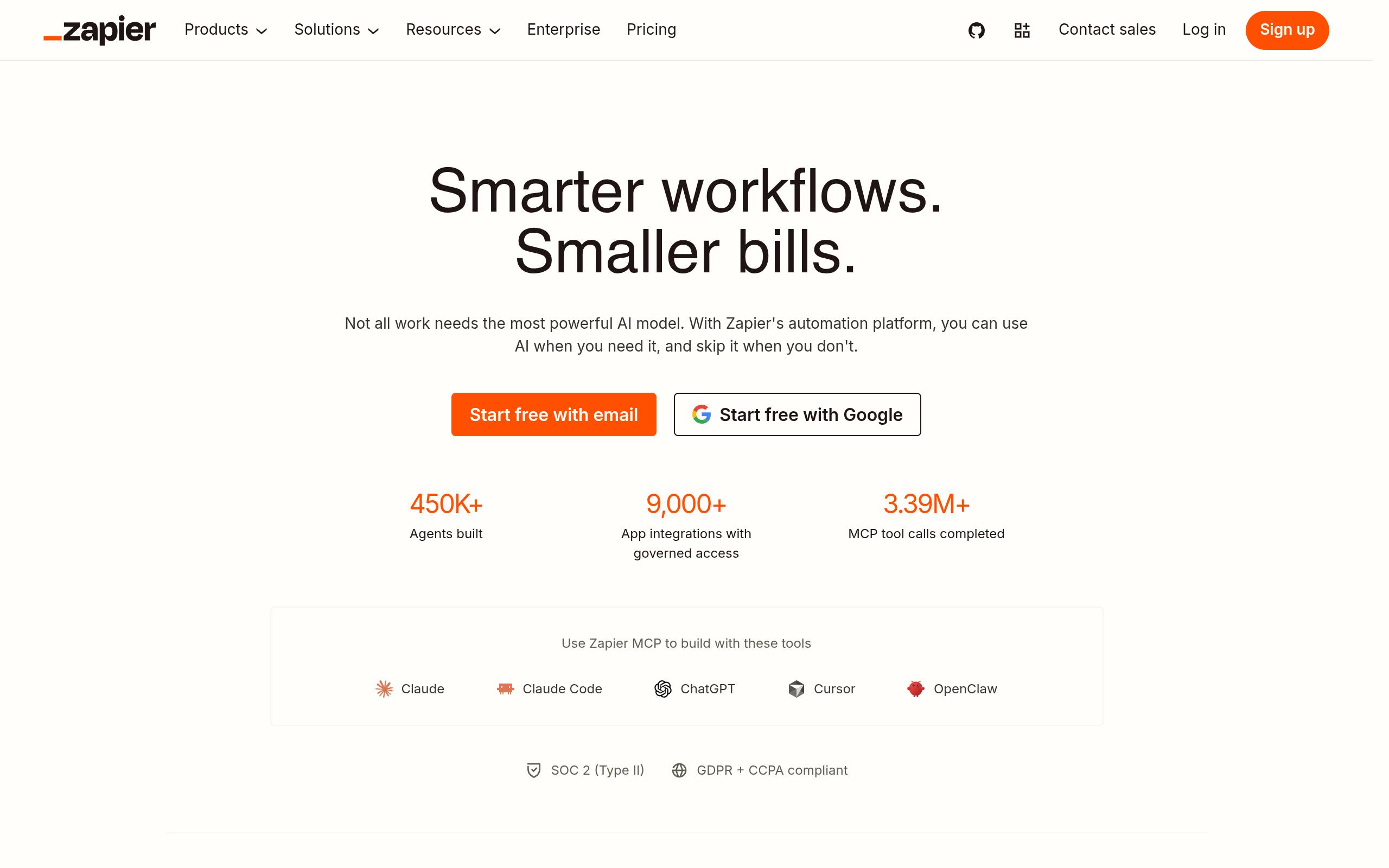 Screenshot of the zapier.com landing page